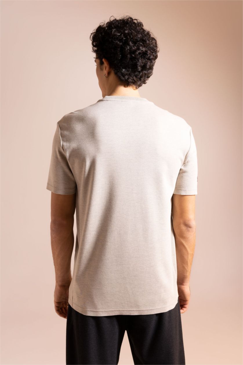 رجالي ميلانج فيزوني تي شيرت بريميوم بيزك نص كم قصة عادية برقبة مستديرة ميلانج فيزوني