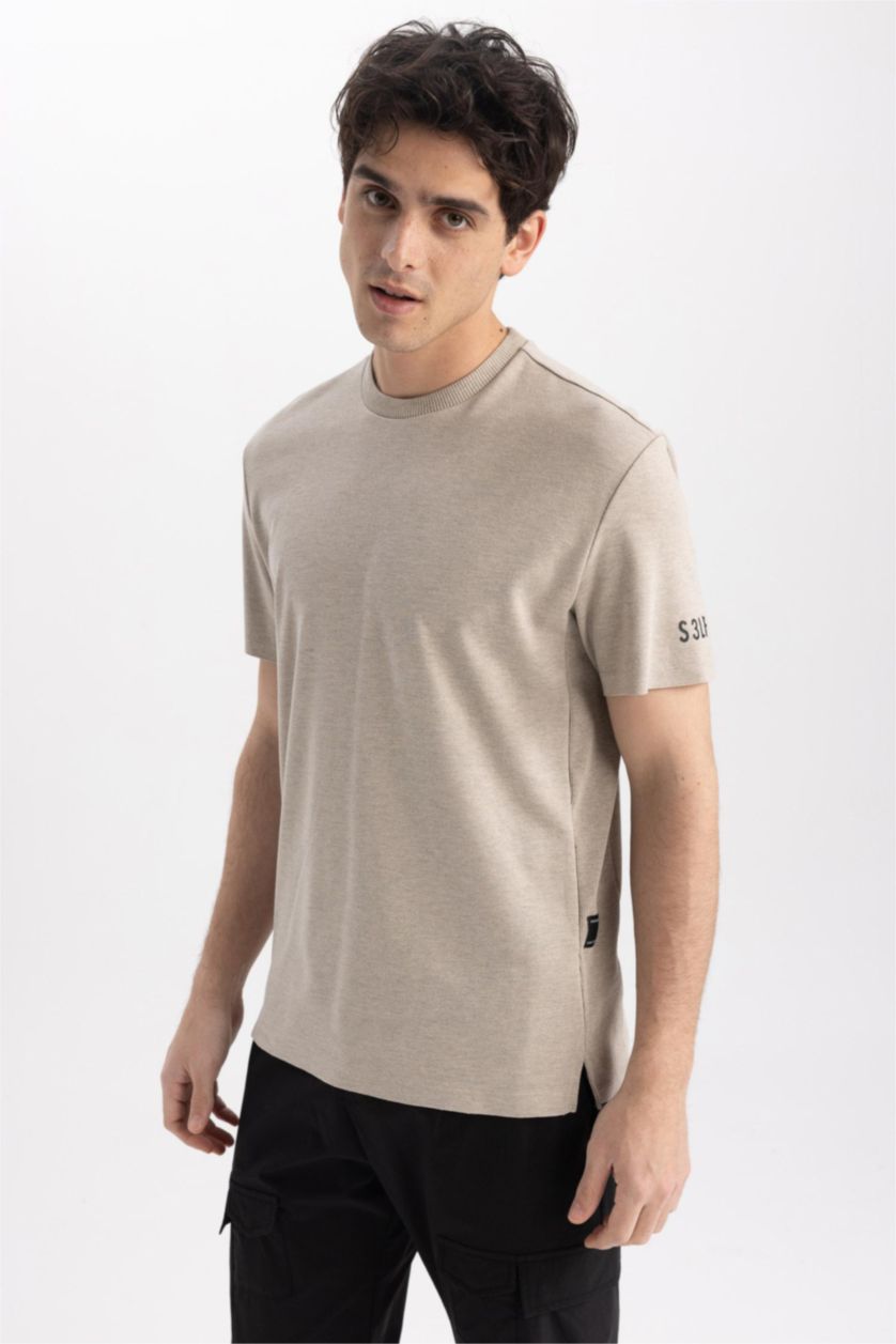 رجالي ميلانج فيزوني تي شيرت بريميوم بيزك نص كم قصة عادية برقبة مستديرة ميلانج فيزوني