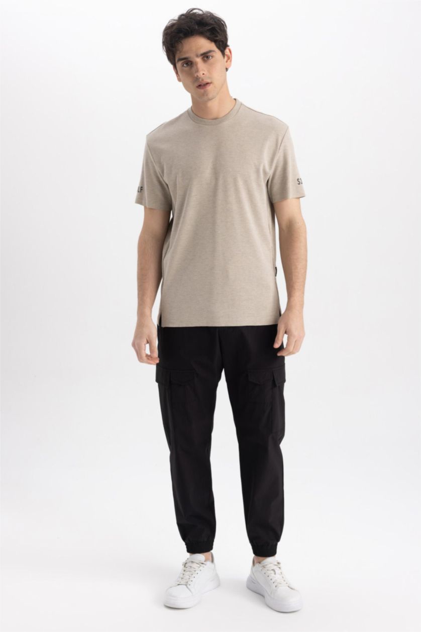 رجالي ميلانج فيزوني تي شيرت بريميوم بيزك نص كم قصة عادية برقبة مستديرة ميلانج فيزوني