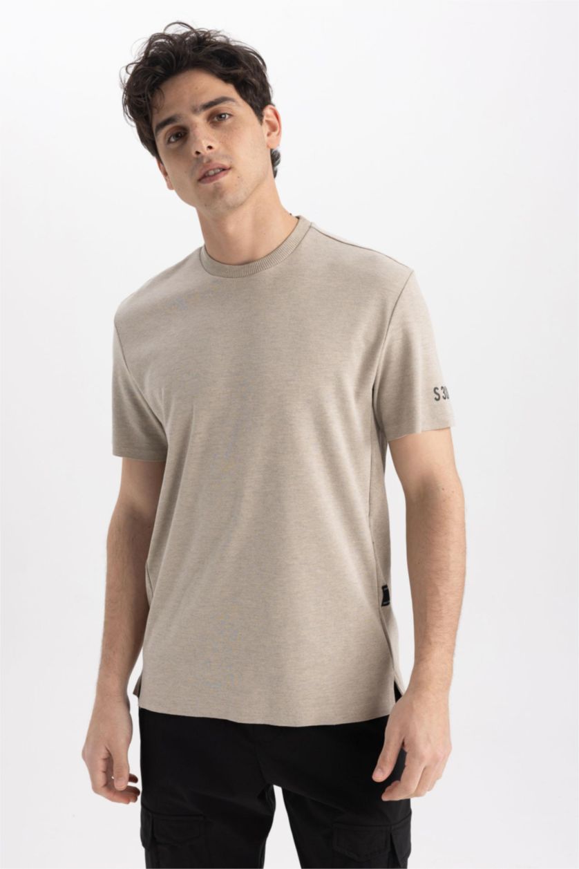 رجالي ميلانج فيزوني تي شيرت بريميوم بيزك نص كم قصة عادية برقبة مستديرة ميلانج فيزوني