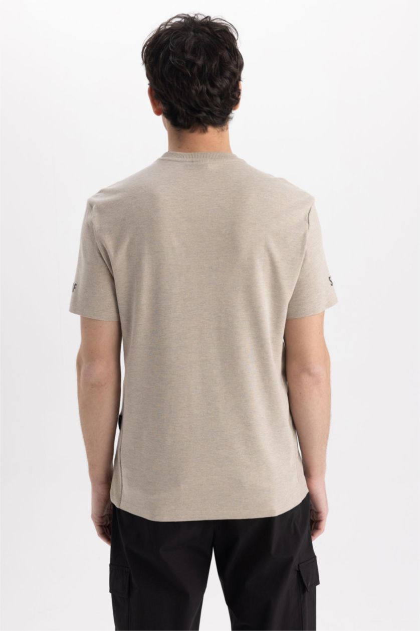 رجالي ميلانج فيزوني تي شيرت بريميوم بيزك نص كم قصة عادية برقبة مستديرة ميلانج فيزوني