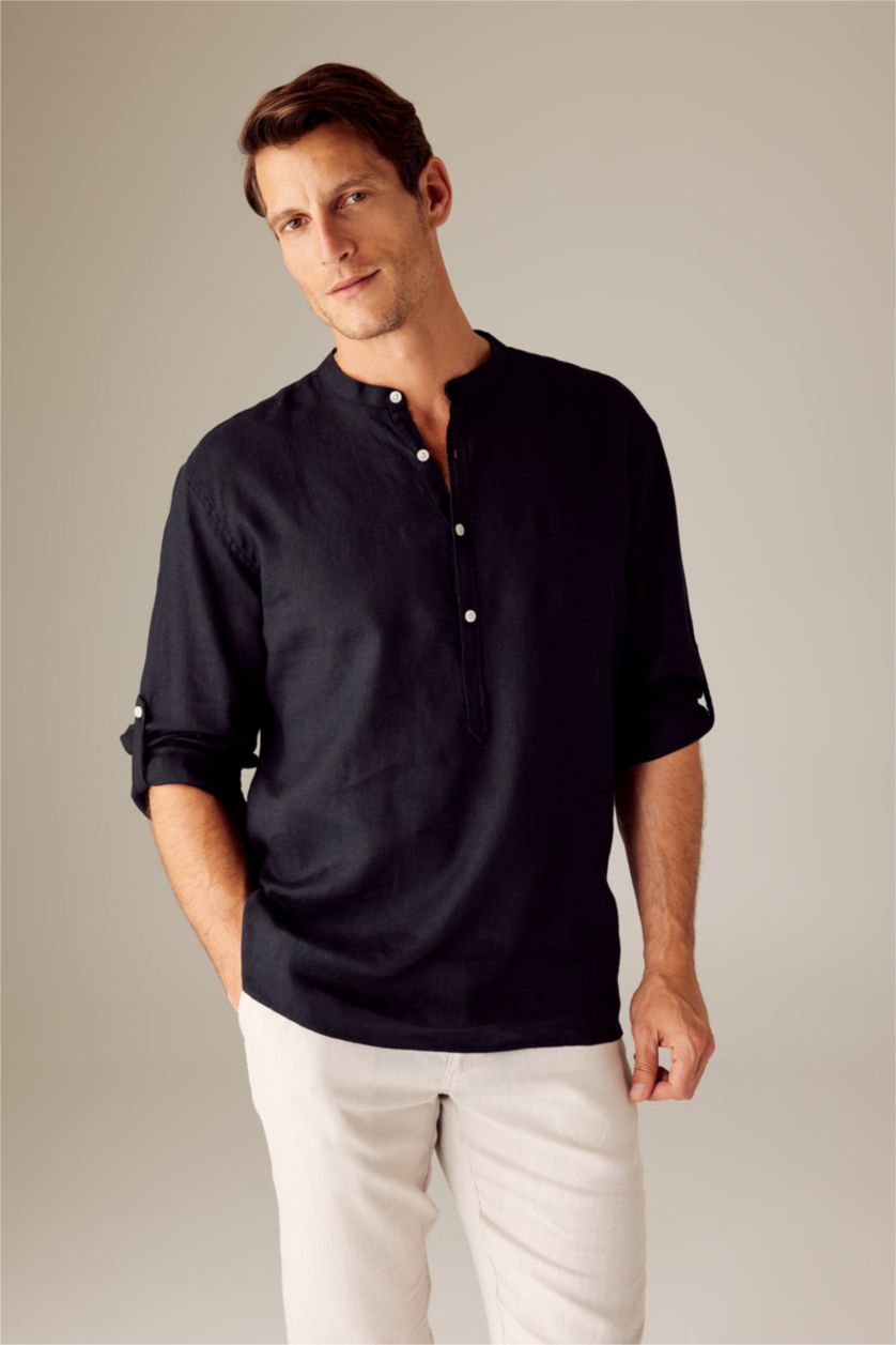 HOMME Noir Chemise Coton Coupe Moderne À Manches Longues