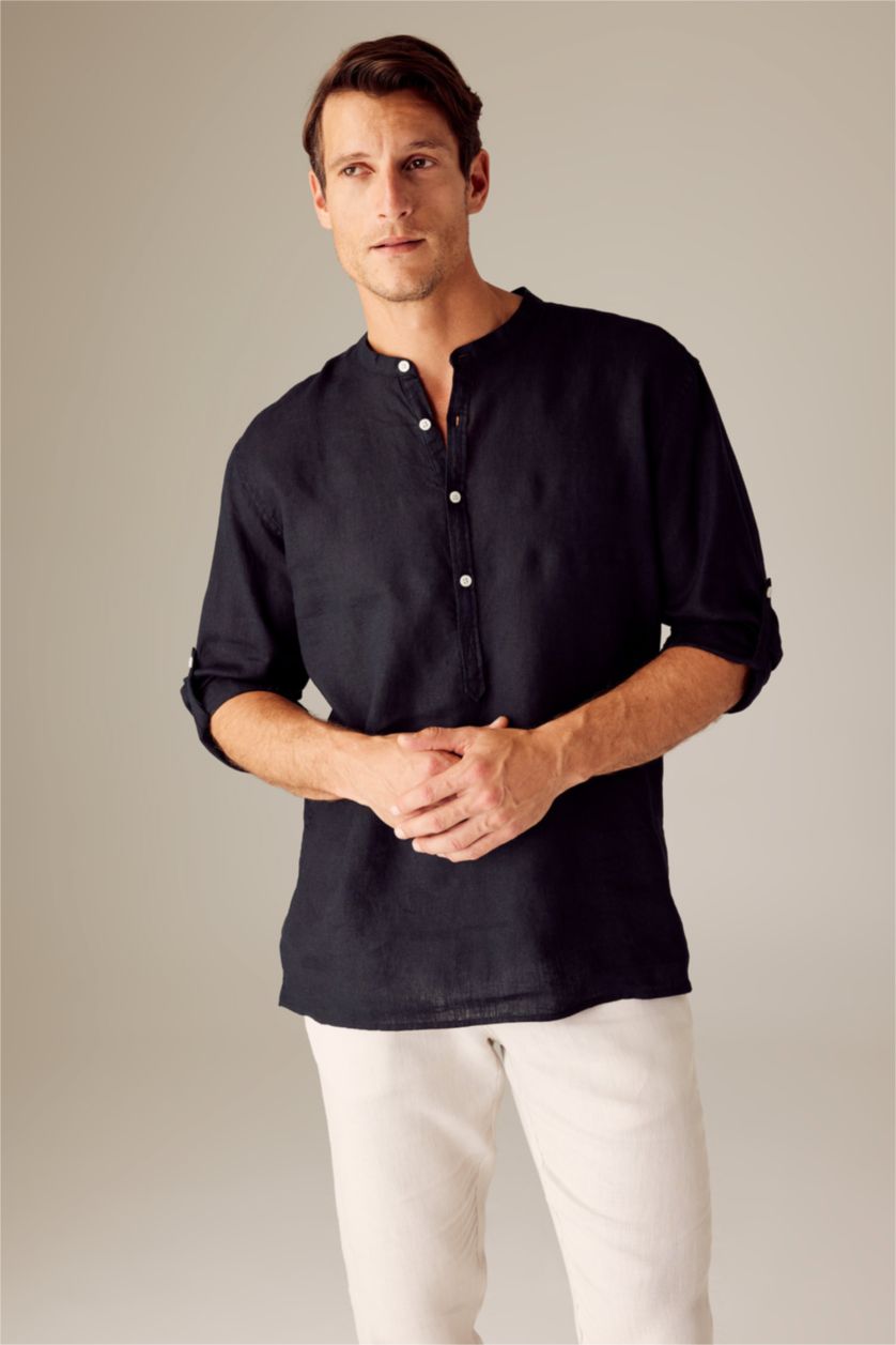 HOMME Noir Chemise Coton Coupe Moderne À Manches Longues