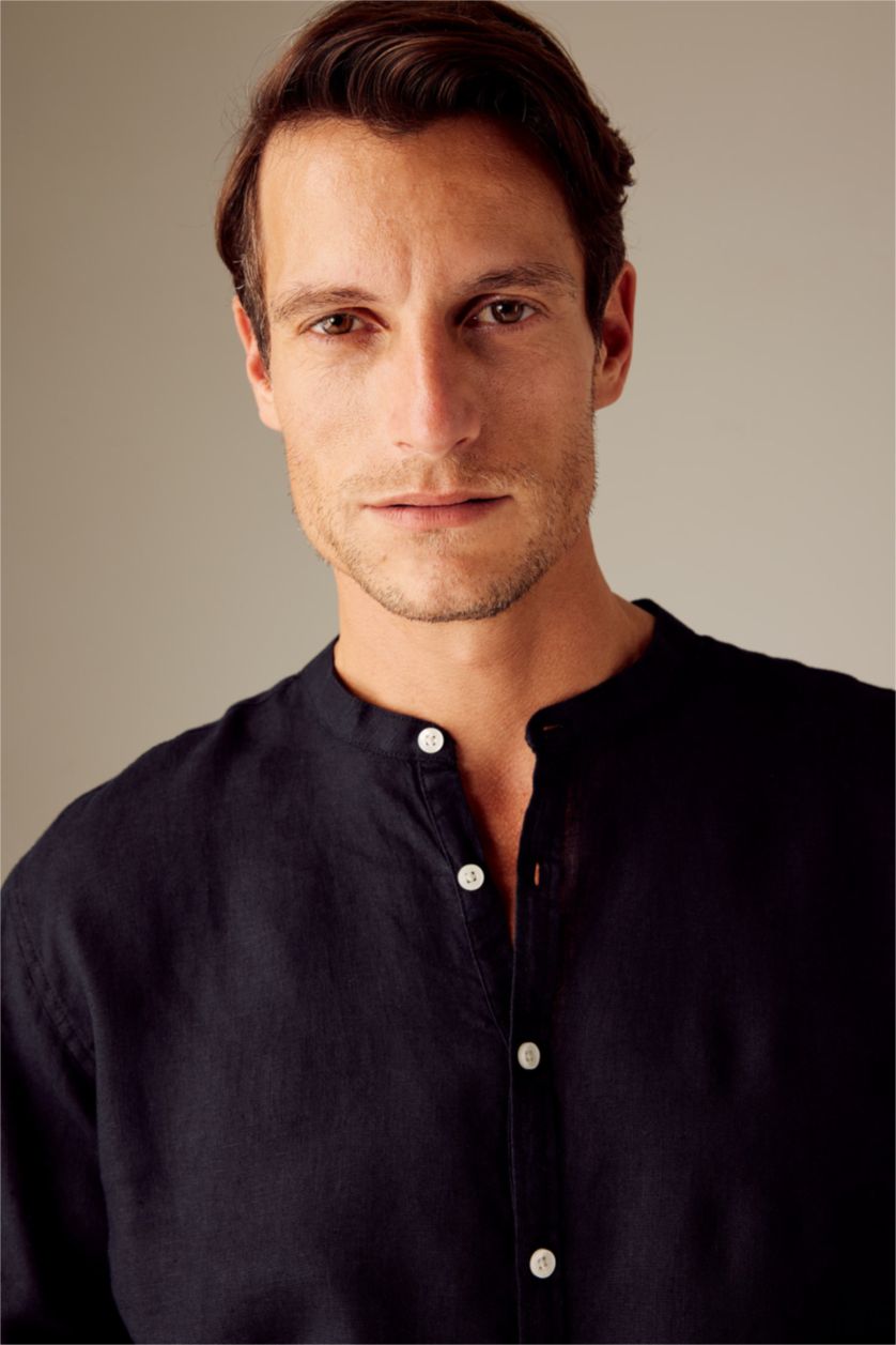 HOMME Noir Chemise Coton Coupe Moderne À Manches Longues