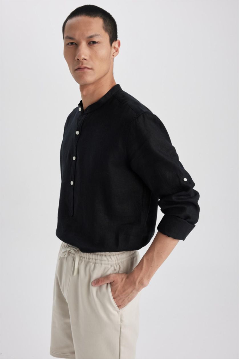 HOMME Noir Chemise Coton Coupe Moderne À Manches Longues