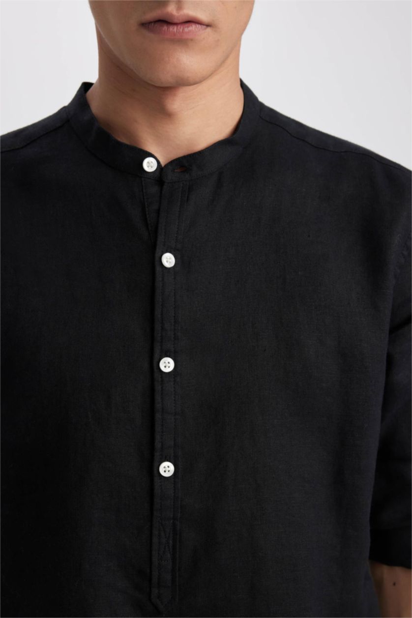 HOMME Noir Chemise Coton Coupe Moderne À Manches Longues