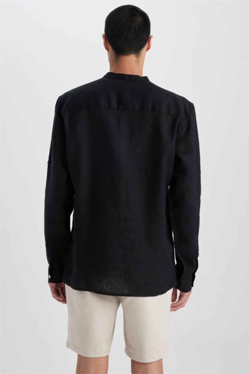 HOMME Noir Chemise Coton Coupe Moderne À Manches Longues