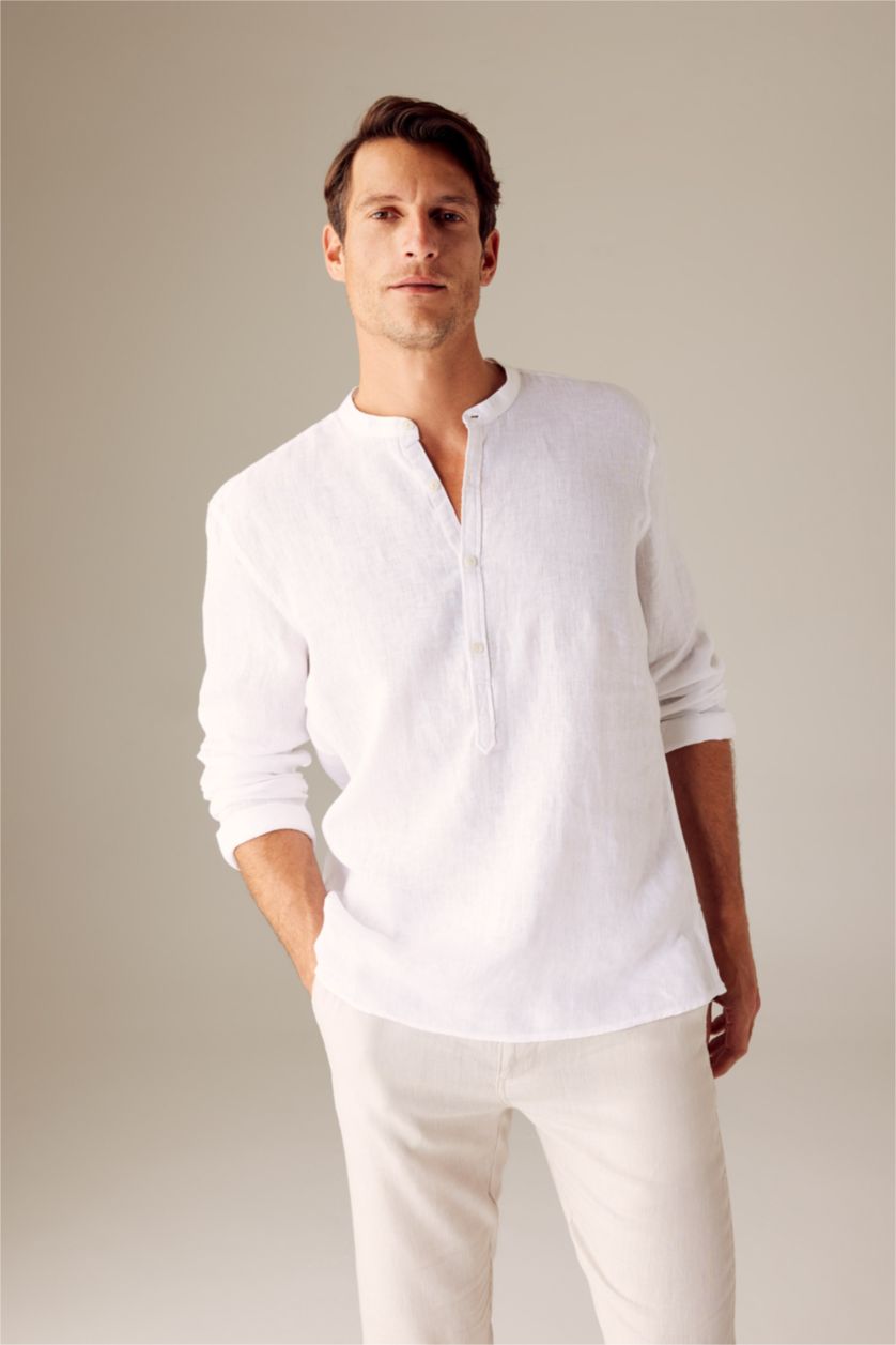 HOMME Blanc Chemise Coton Coupe Moderne à  Manches Longues