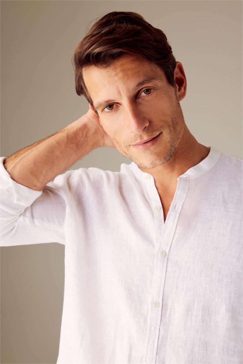 HOMME Blanc Chemise Coton Coupe Moderne à  Manches Longues