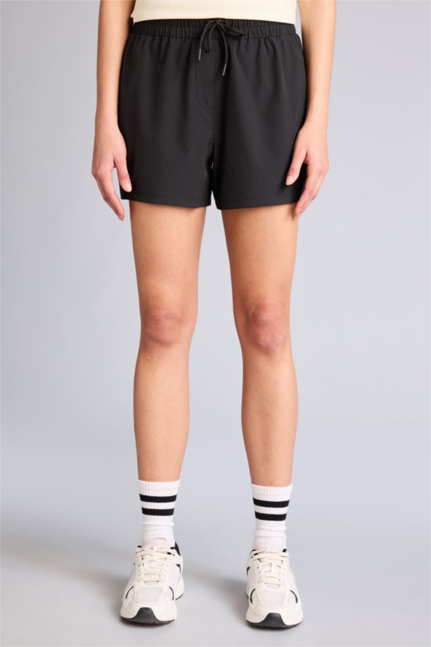 نساء أسود شورت سباحة قصة عادية بخصر مطاطي