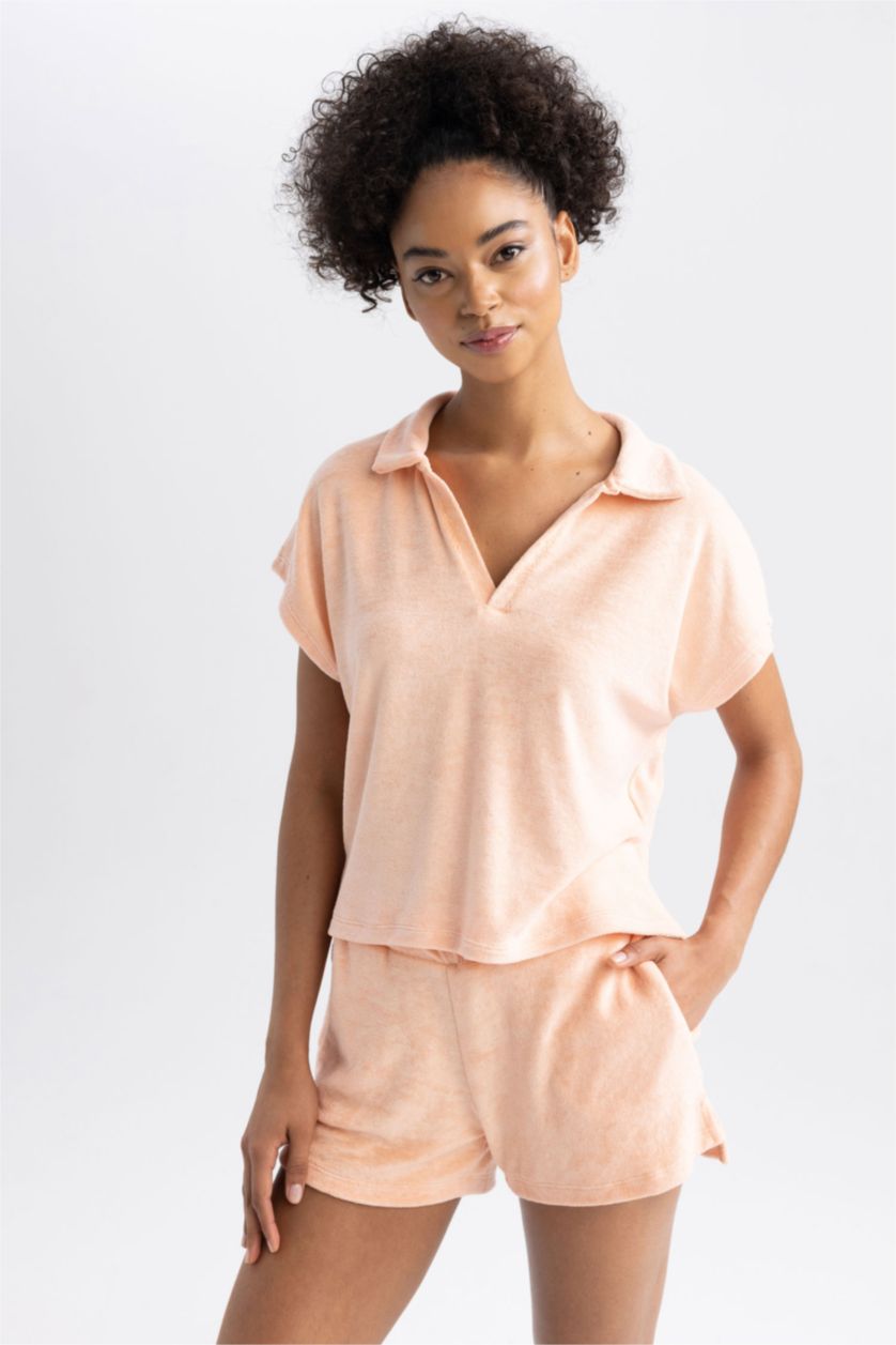 WOMAN Salmon Polo Neck Sports Short Sleeve T-Shirt