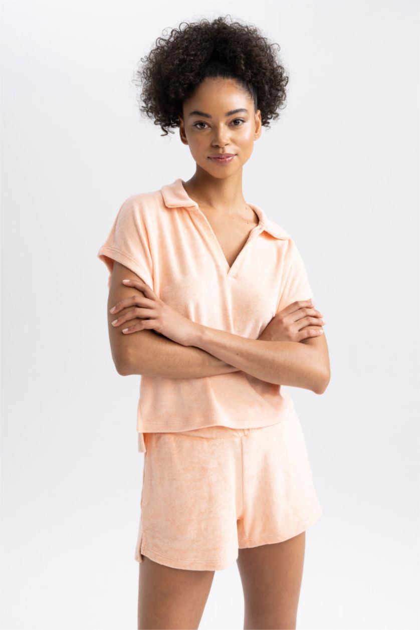 WOMAN Salmon Polo Neck Sports Short Sleeve T-Shirt