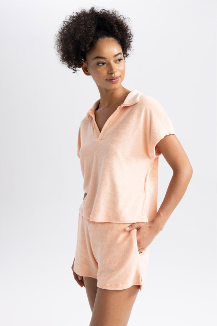 WOMAN Salmon Polo Neck Sports Short Sleeve T-Shirt