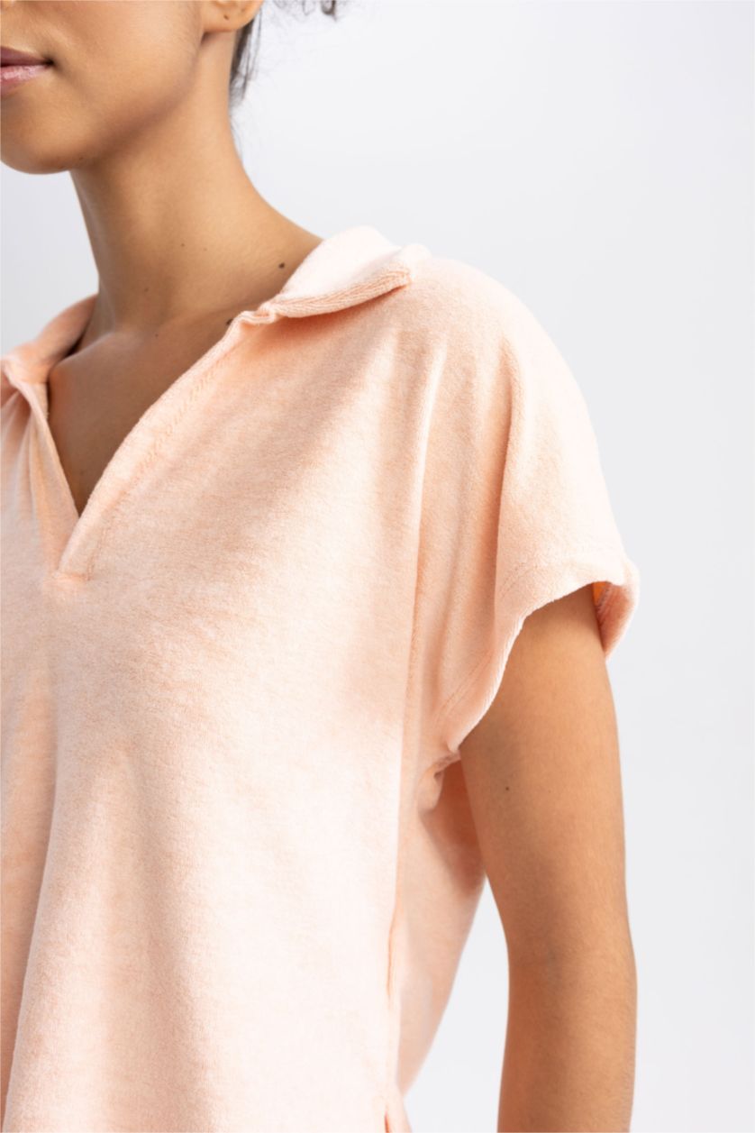 WOMAN Salmon Polo Neck Sports Short Sleeve T-Shirt