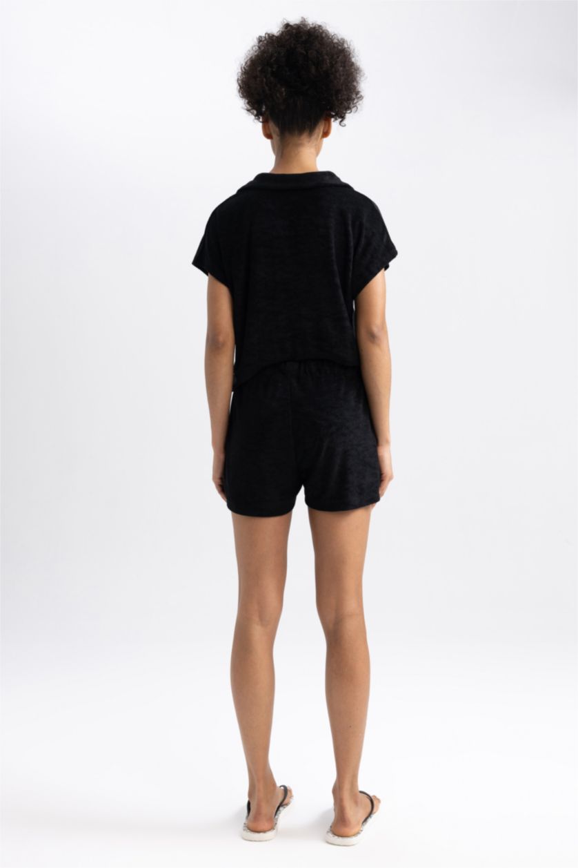 WOMAN Black Standard Fit Sports Terry Shorts