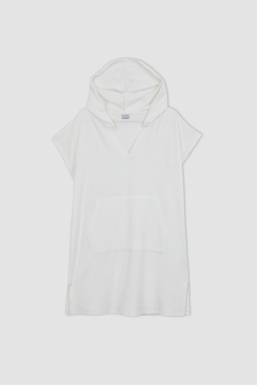 نساء بيج فاتح فستان من قماش المنشفة قصة عادية بدون كم بغطاء للرأس