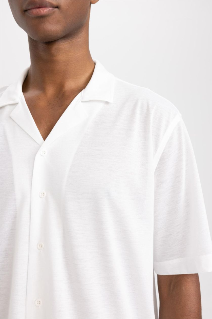 Erkek Ekru DeFactoFit Oversize Fit Apaş Yaka Sporcu Tişört