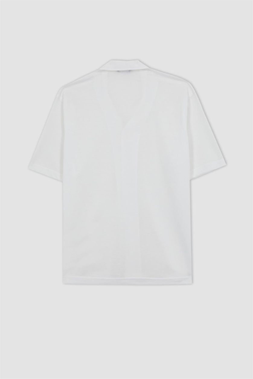 Erkek Ekru DeFactoFit Oversize Fit Apaş Yaka Sporcu Tişört