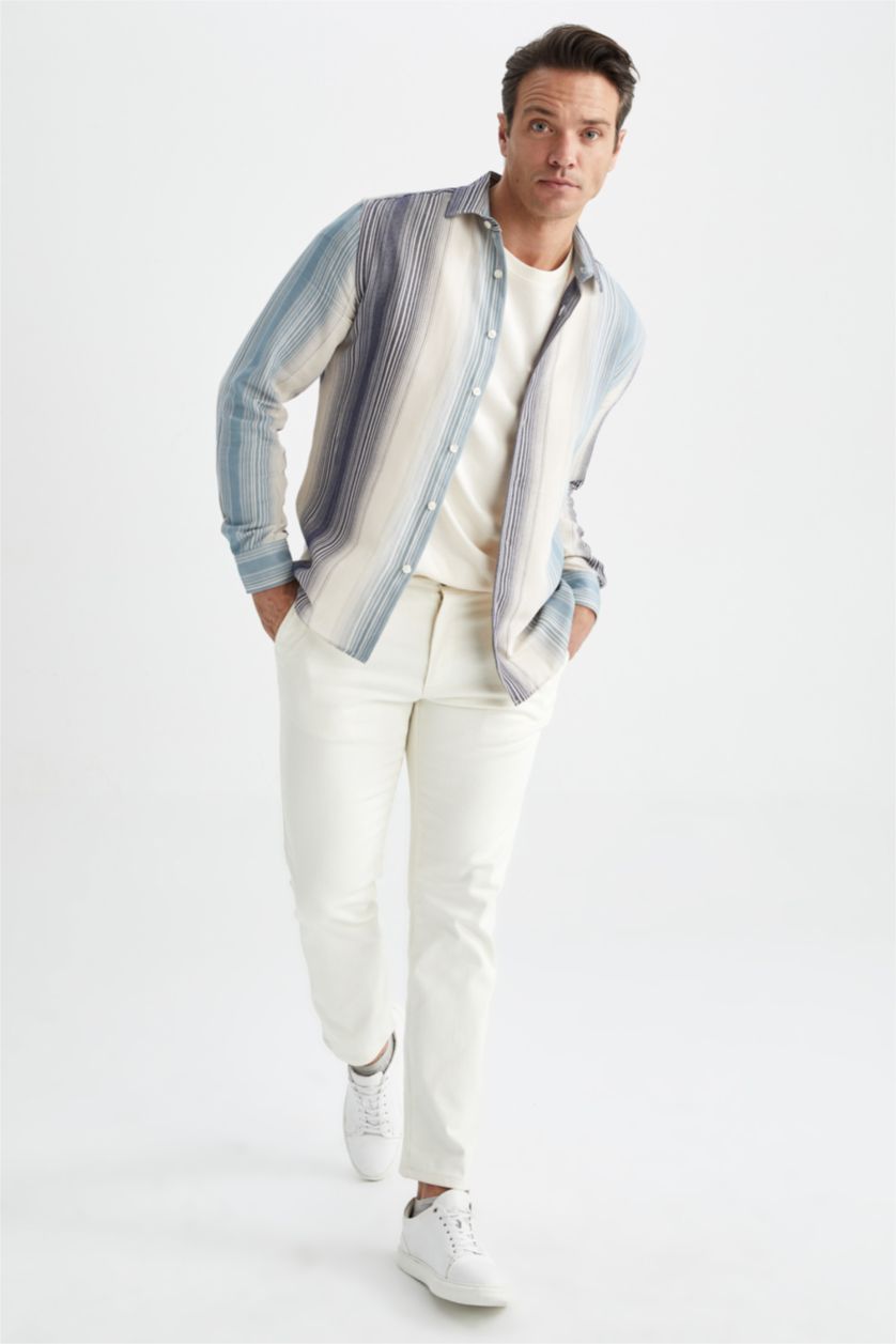 HOMME Blanc Chemise à manches longues coupe moderne