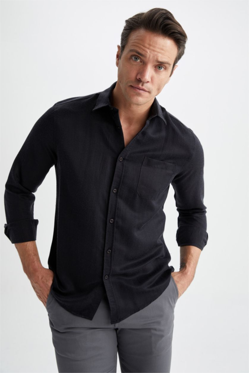 HOMME Noir Chemises à manches longues Coupe Moderne