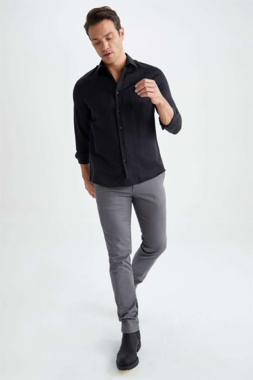 HOMME Noir Chemises à manches longues Coupe Moderne