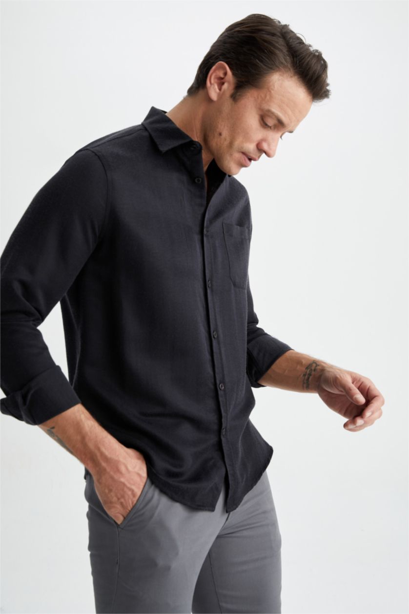 HOMME Noir Chemises à manches longues Coupe Moderne