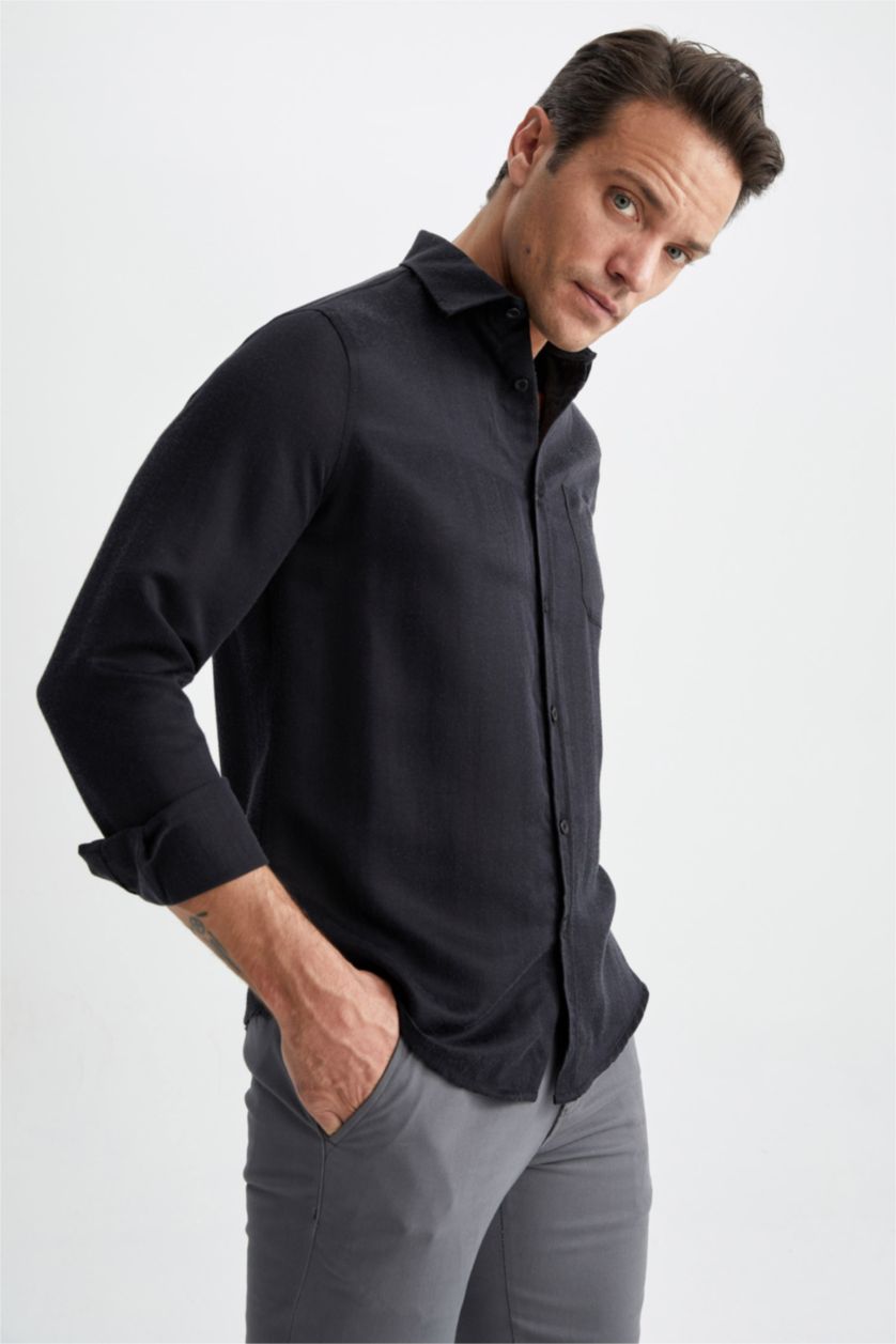 HOMME Noir Chemises à manches longues Coupe Moderne