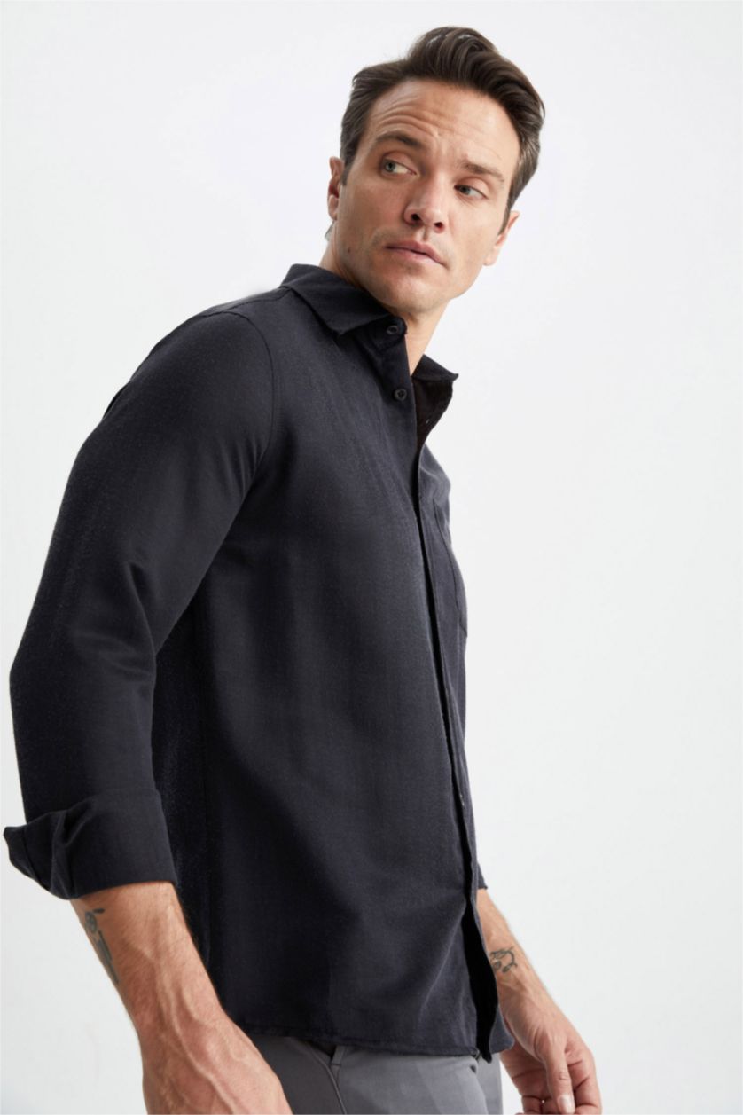 HOMME Noir Chemises à manches longues Coupe Moderne