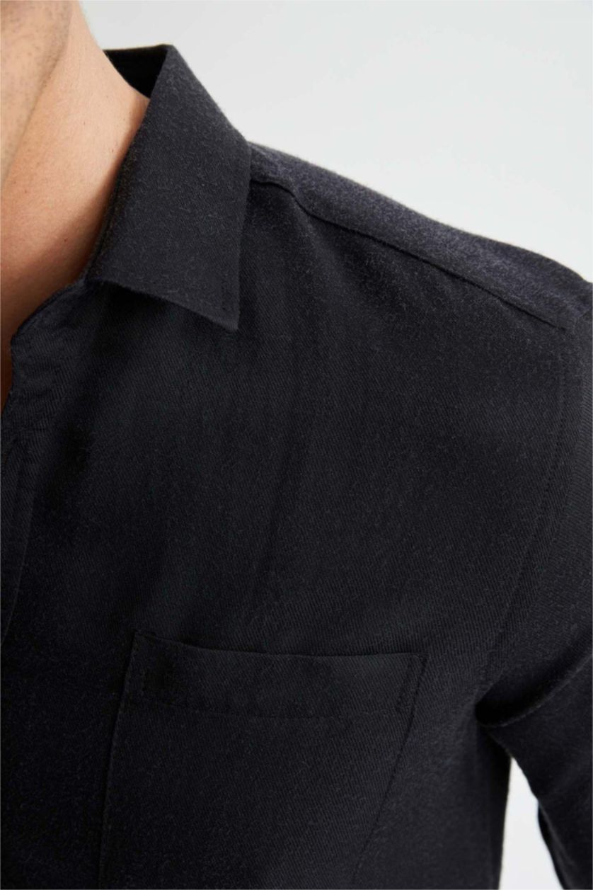 HOMME Noir Chemises à manches longues Coupe Moderne