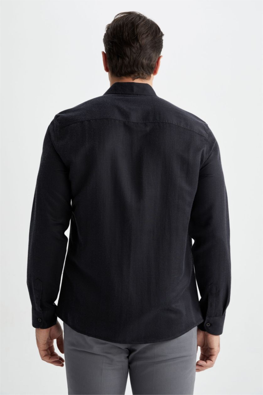 HOMME Noir Chemises à manches longues Coupe Moderne