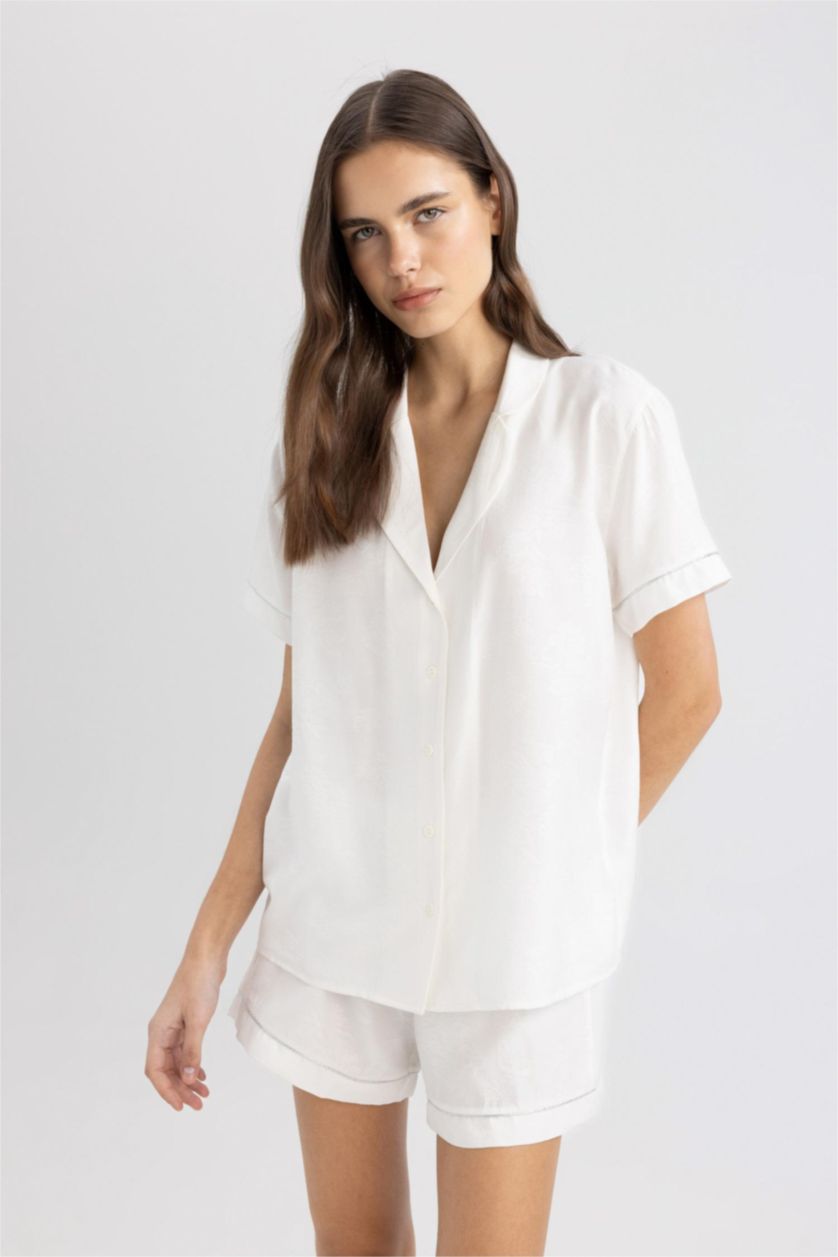 نساء اوف وايت بلوزة بيجاما ابيض قصة عادية