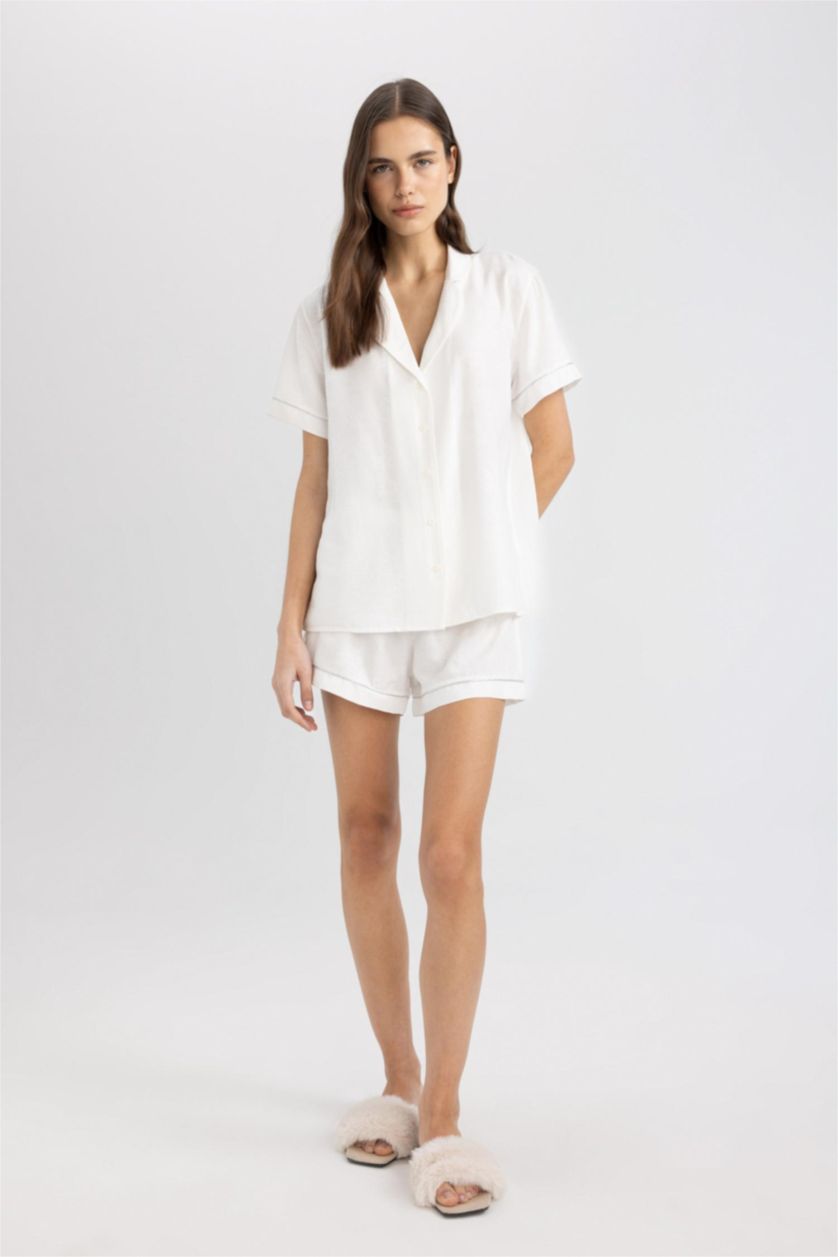 Woman White Fall in Love Regular Fit Short Length Satin Bottom