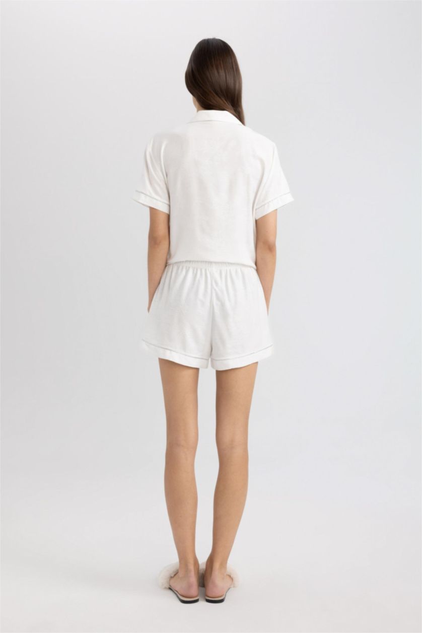 Woman White Fall in Love Regular Fit Short Length Satin Bottom