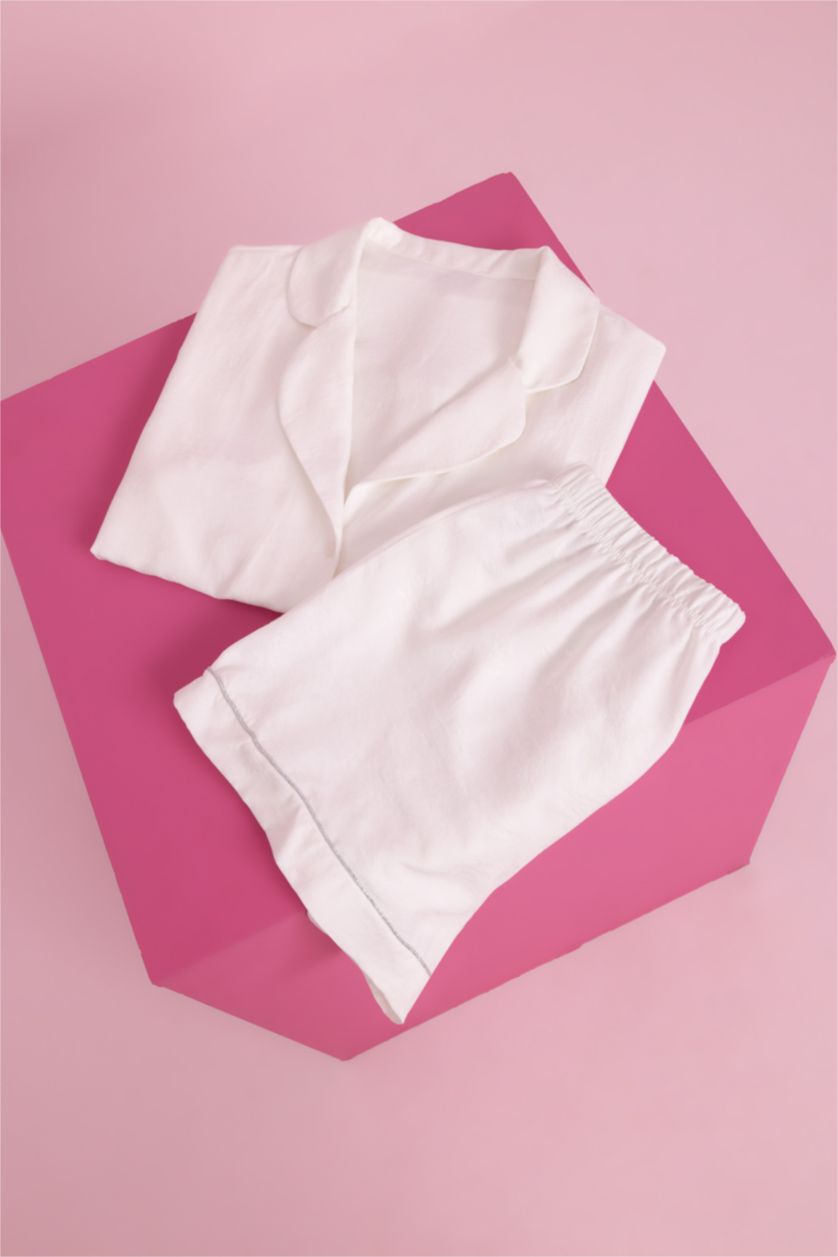 Woman White Fall in Love Regular Fit Short Length Satin Bottom