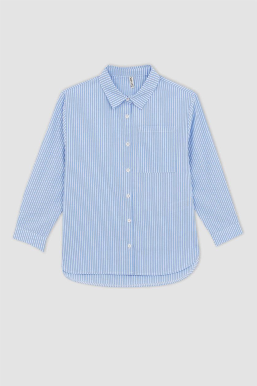 Kız Çocuk - Genç Kız Mavi Kız Çocuk Oversize Poplin Uzun Kollu Gömlek