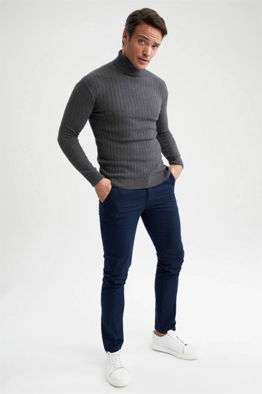 Erkek Antrasit Regular Fit Balıkçı Yaka Triko Kazak