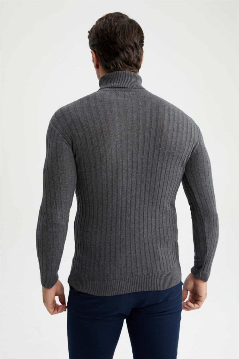 Erkek Antrasit Regular Fit Balıkçı Yaka Triko Kazak