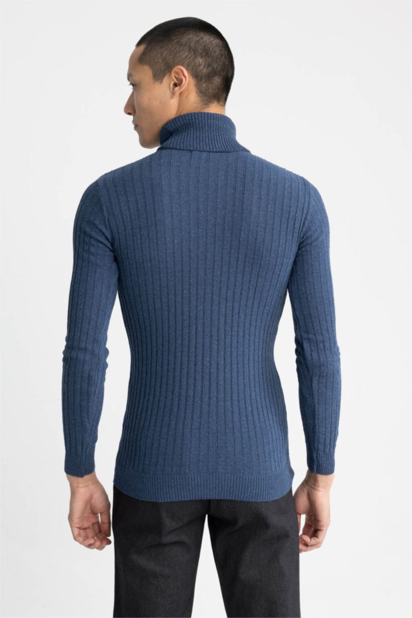 HOMME Indigo Pull En Maille À La Coupe Classique Et Au Col Rond