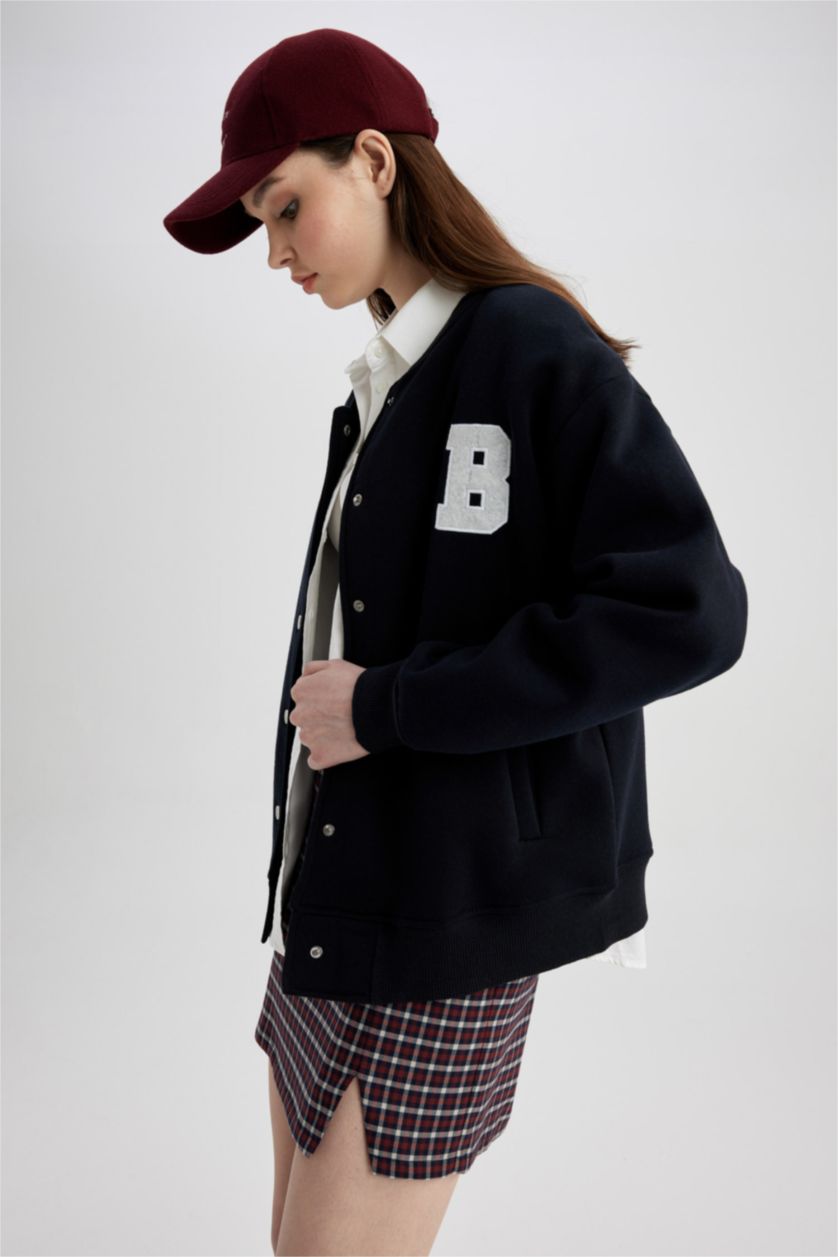 Kadın Lacivert Baskılı Bomber Ceket