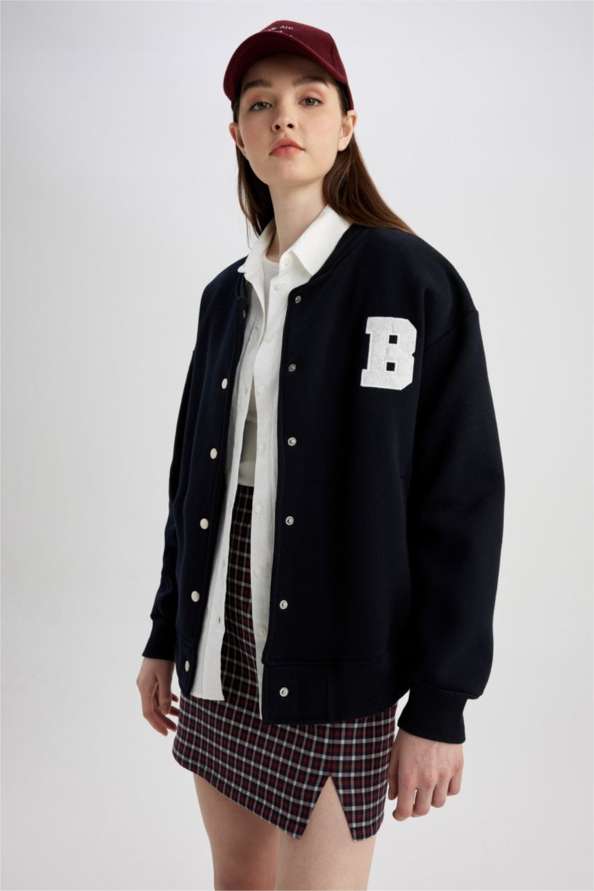 Kadın Lacivert Baskılı Bomber Ceket