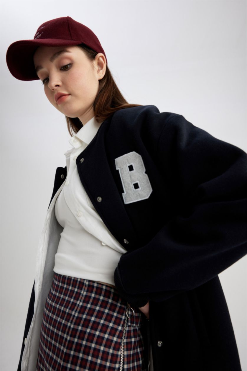 Kadın Lacivert Baskılı Bomber Ceket