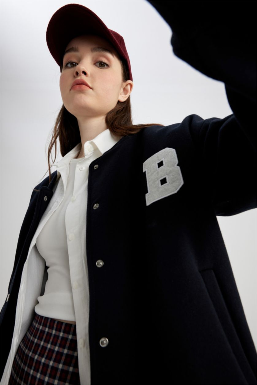 Kadın Lacivert Baskılı Bomber Ceket