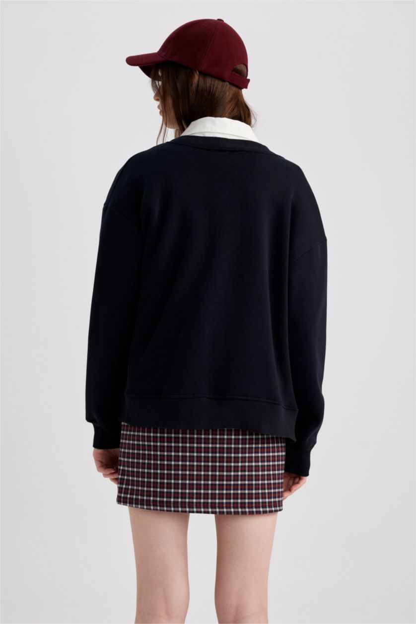 Kadın Lacivert Baskılı Bomber Ceket