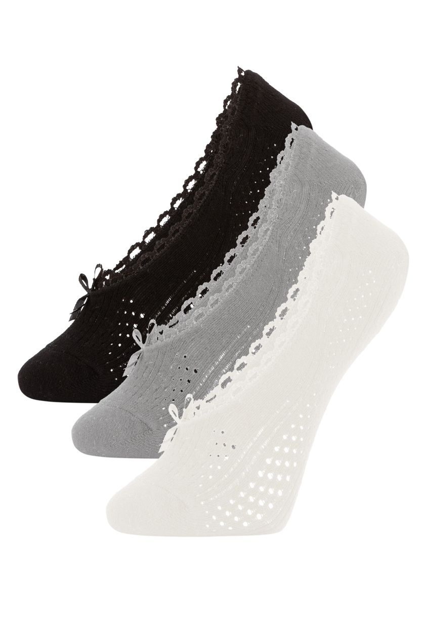 Kadın Karma Kadın Görünmez 3'lü Pamuklu Fırfırlı Babet Çorap