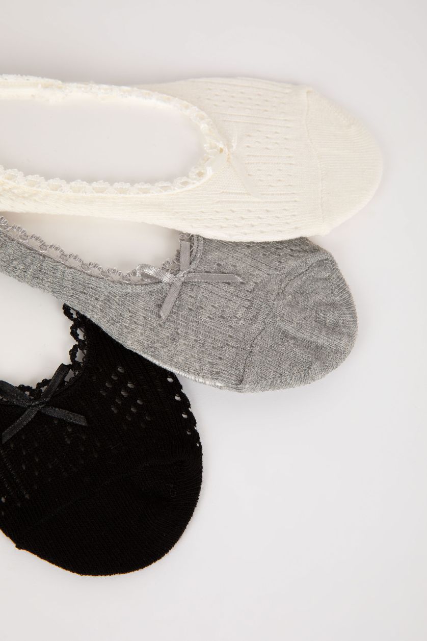 Kadın Karma Kadın Görünmez 3'lü Pamuklu Fırfırlı Babet Çorap