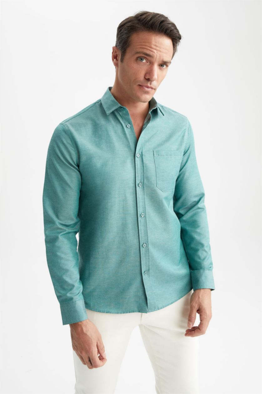 HOMME Vert Coupe Moderne Chemises à manches longues