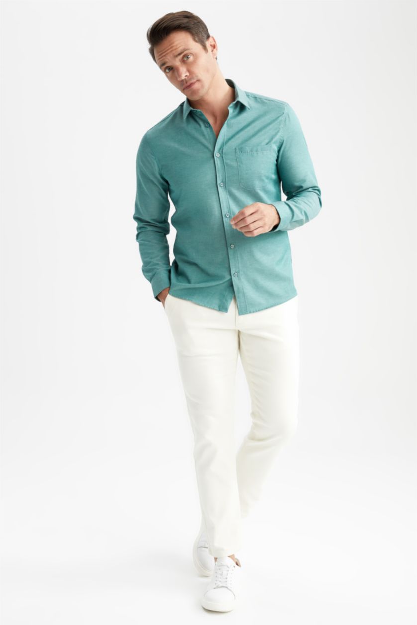 HOMME Vert Coupe Moderne Chemises à manches longues