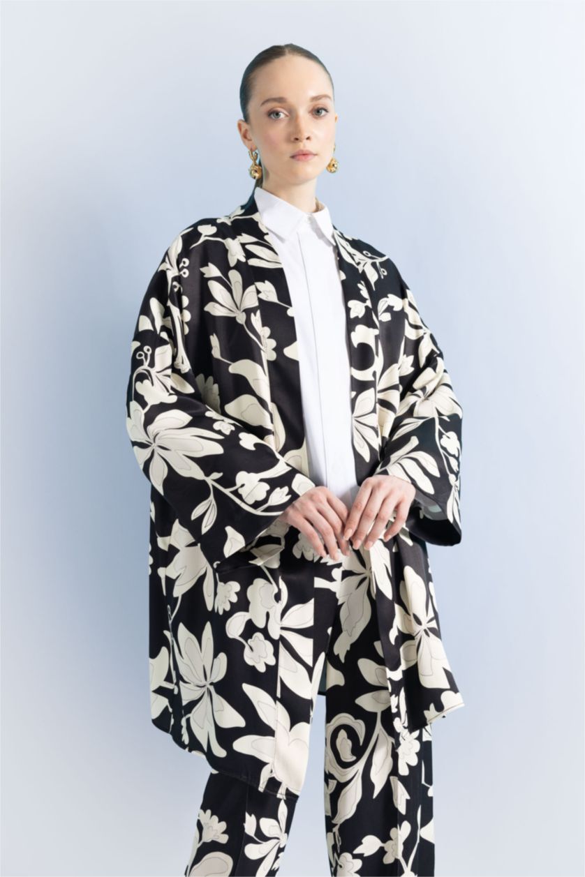 FEMME Noir Tunique À Manches Longues Satinette Coupe décontractée Imprimé