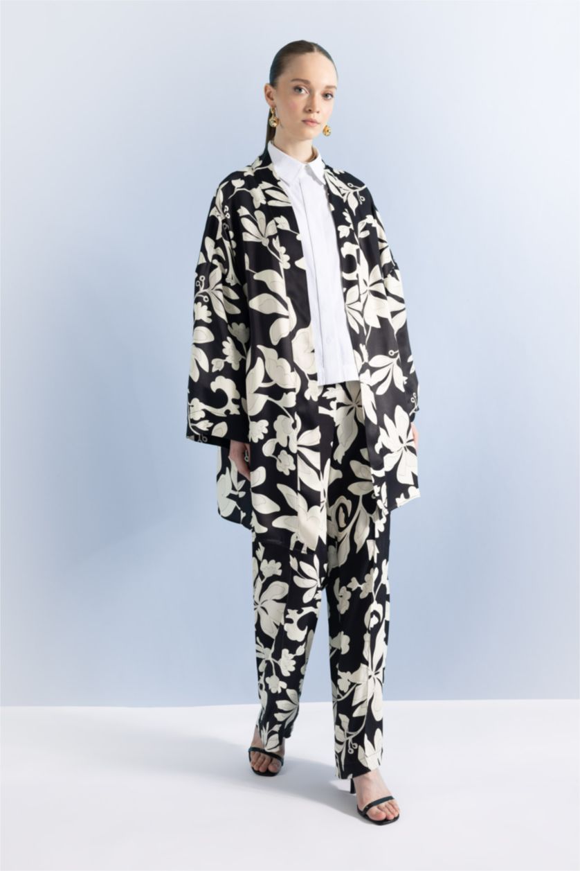 FEMME Noir Tunique À Manches Longues Satinette Coupe décontractée Imprimé