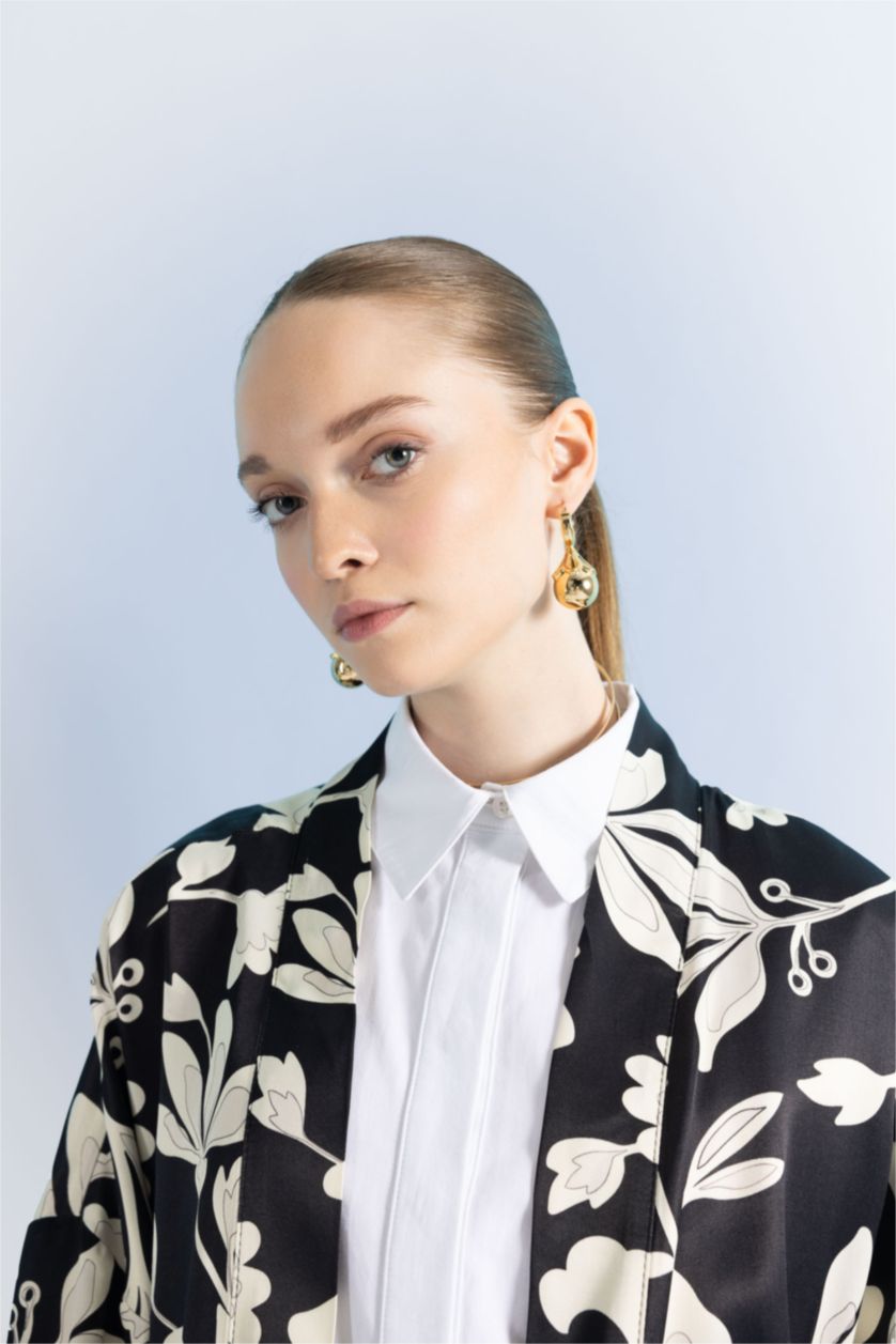 FEMME Noir Tunique À Manches Longues Satinette Coupe décontractée Imprimé